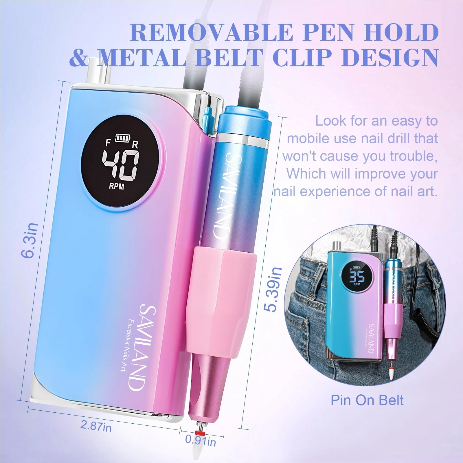 40000RPM Professional Electric Nail Drill Rechargeable Nail File Machine with 12 Drill Bits for Acrylic Nails Removing