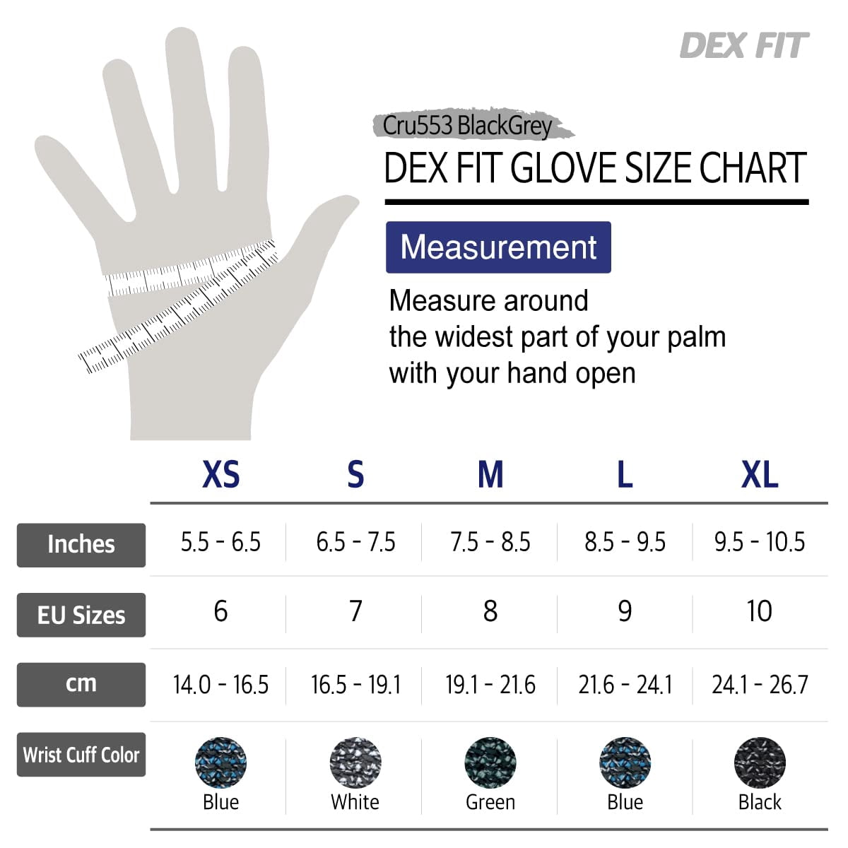 Dex Fit CRU553 BlackGrey Level 5 Cut Resistant Gloves (Power Grip, Durable Foam, Large) - 3 Pair