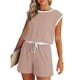 thumbnail image 3 of MKLEKYY Mono Corto de Verano para Mujer, Mono Informal de Manga Corta con Rayas, Pantalones Cortos, Monos con Cordón Ajustable En La Cintura, 3 of 4