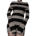 thumbnail image 2 of Women Gothic Dress Punk Witch Off Shoulder Striped Knit Dress Y2k Fairy Grunge Dress Halloween Dark Academia Clothes, 2 of 5