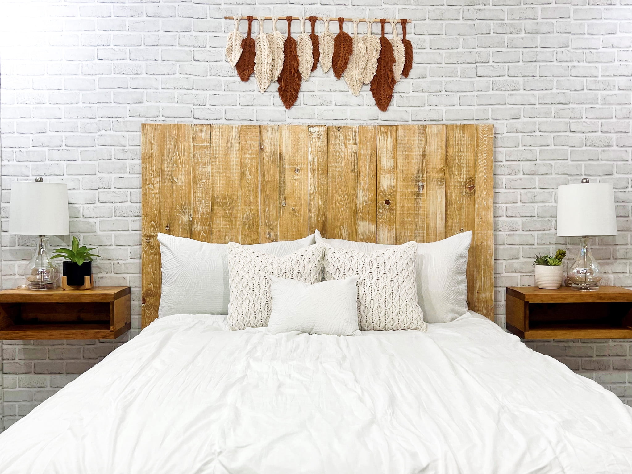Barn Walls Boho Whitewash Headboard, Bohemian Design, Solid Wood Headboard, Floating Panels, Wall Mount, Adjustable Height, Easy Assembly, Twin Size