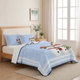 thumbnail image 5 of Quilts King Size Bedding Set, Blue Christmas Snowflakes Lightweight Quilted Comforter, Winter Xmas Cute Snowman Plaid Soft Reversible Bedspread Coverlet with Pillow Covers for All Season, 96" x 106", 5 of 9