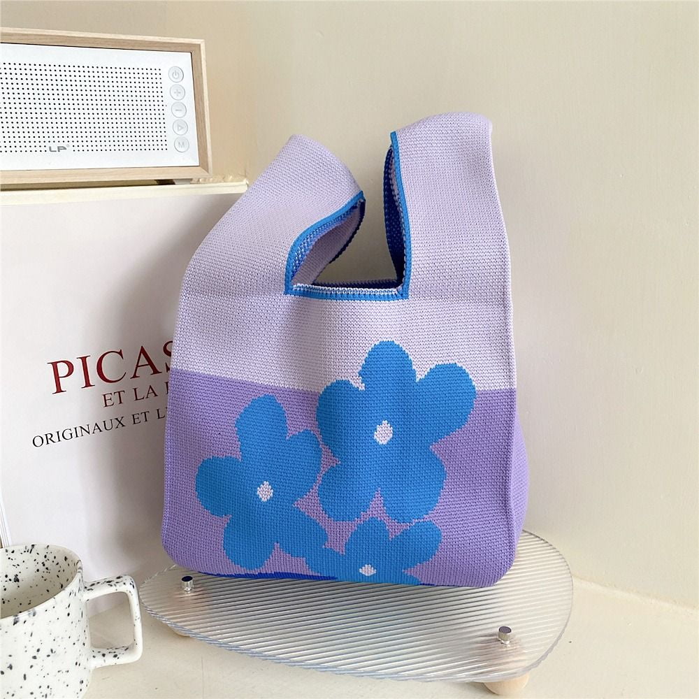 Reusable Mini Casual Color Shoulder Bag Shopping Bags Knit Handbag Tote