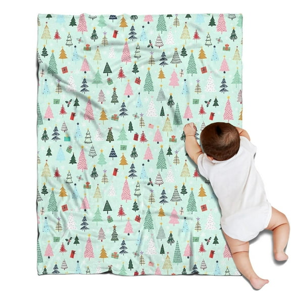 Light Blue Christmas Tree Pattern Blanket,Comfortable Soft Flannel Throw Blanket,All Season,Warm Lightweight Blankets for Sofa Bed Couch Living Room Chair,30"x40"