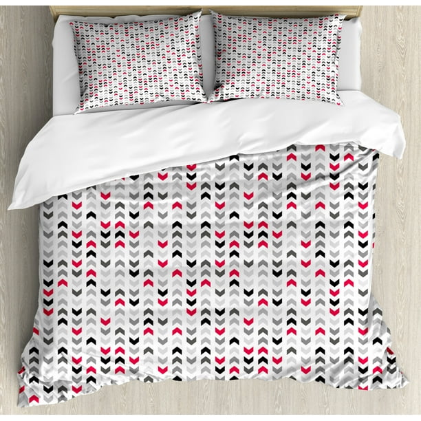Modern Decor King Size Duvet Cover Set, Geometrical Chevron Zig Zag