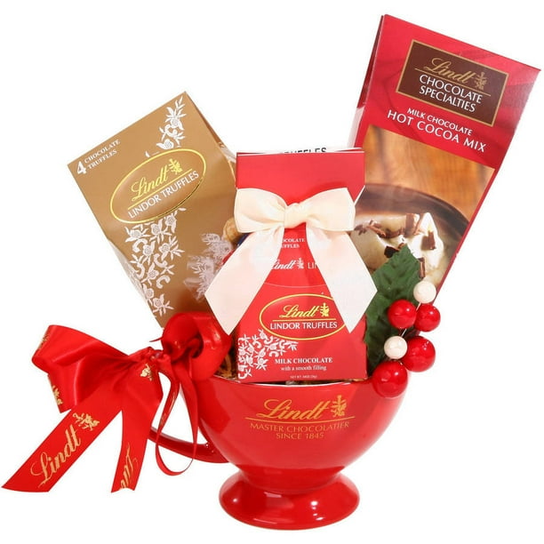 Lindt Red Holiday Mug Gift Basket, 4 pc