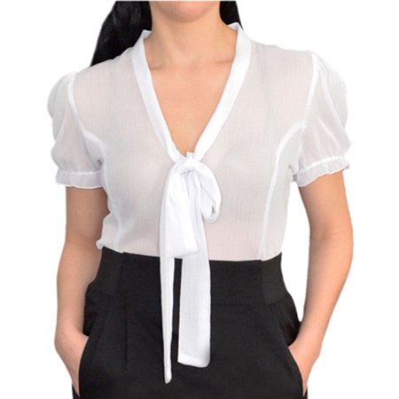 Susie Rose Collection - Womens Career Casual Tie Front Woven Blouse
