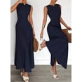 thumbnail image 4 of Women's Sleeveless Maxi Tank Crew Neck Folds Dresses Formal Line Dress for Party Summer Navy Blue L, 4 of 6