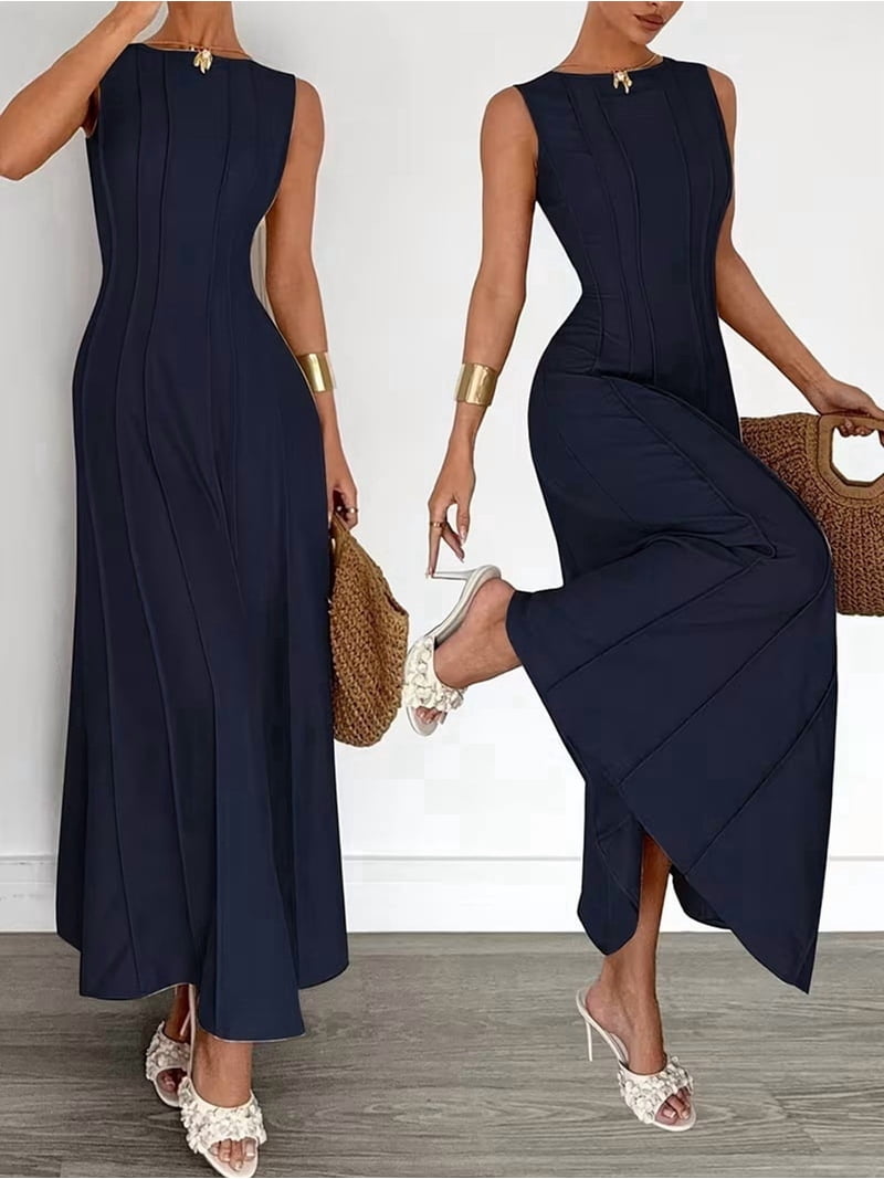 navy blue tank maxi dress Emerson Fry Racerback Tank Maxi Dress in Navy Rib Stripe M