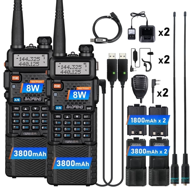 Ham Radio BAOFENG UV-5R de 8 W con 4 baterías de 3800 mAh y 1800 mAh