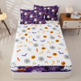 thumbnail image 4 of Manfei Spooky Halloween Bow Skull Zipper Twin Comforter Sets with Fitted Sheet and 2 Pillowcases for Kids, Purple Cat Pumpkin Zipper Bedding Set, Halloween Reversible, 4pcs, 4 of 6
