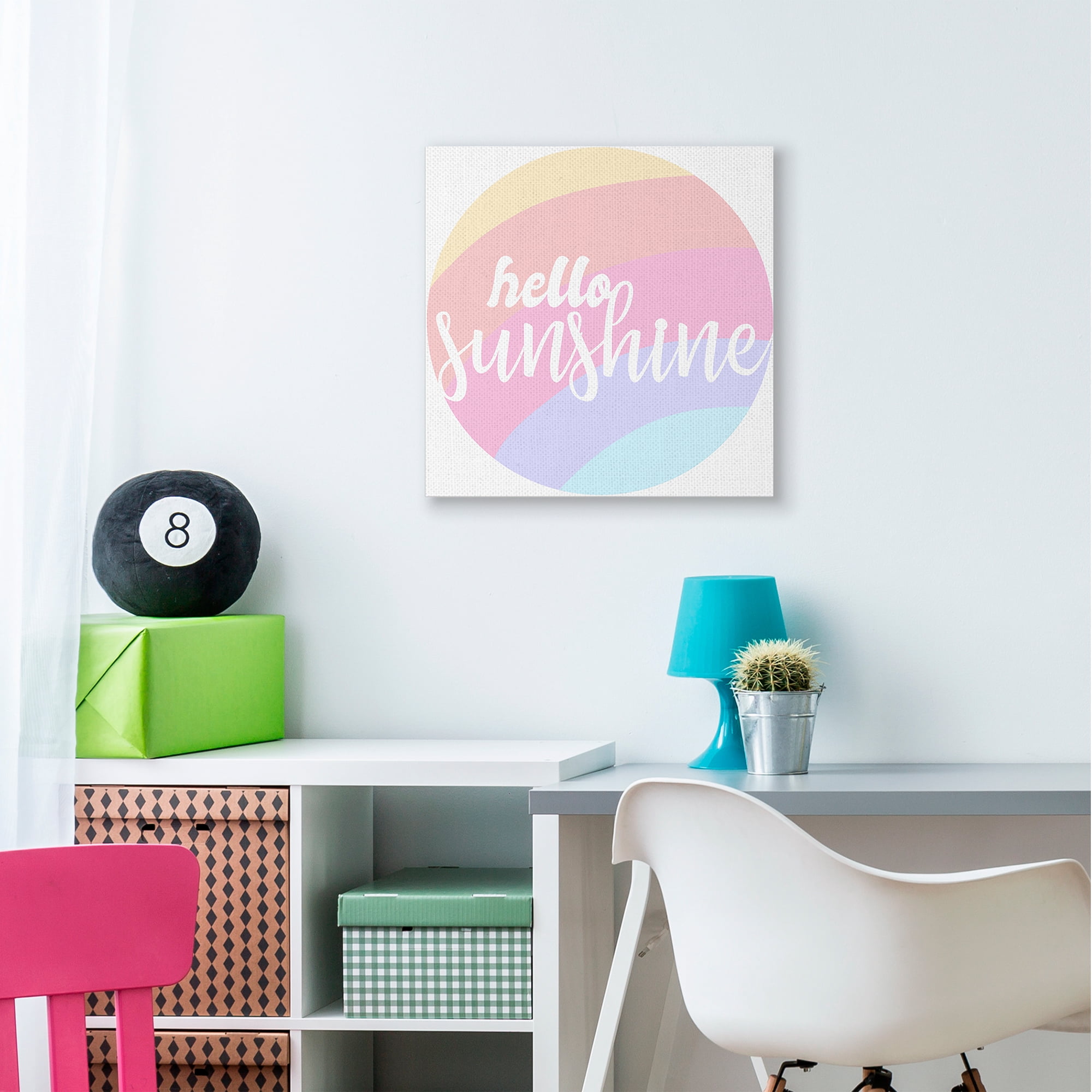 Stupell Industries Hello Sunshine Phrase Circular Pink Rainbow Canvas Wall Art by Daphne Polselli
