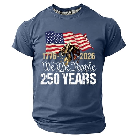 Sanphen 4Th Of July Boys Shirts Size 1-2 Years Summer Crew Neck Short Sleeve 250Th Years Flag Print Tshirts Independence Day Fashion Patriotic Toddler Boy Tops Navy