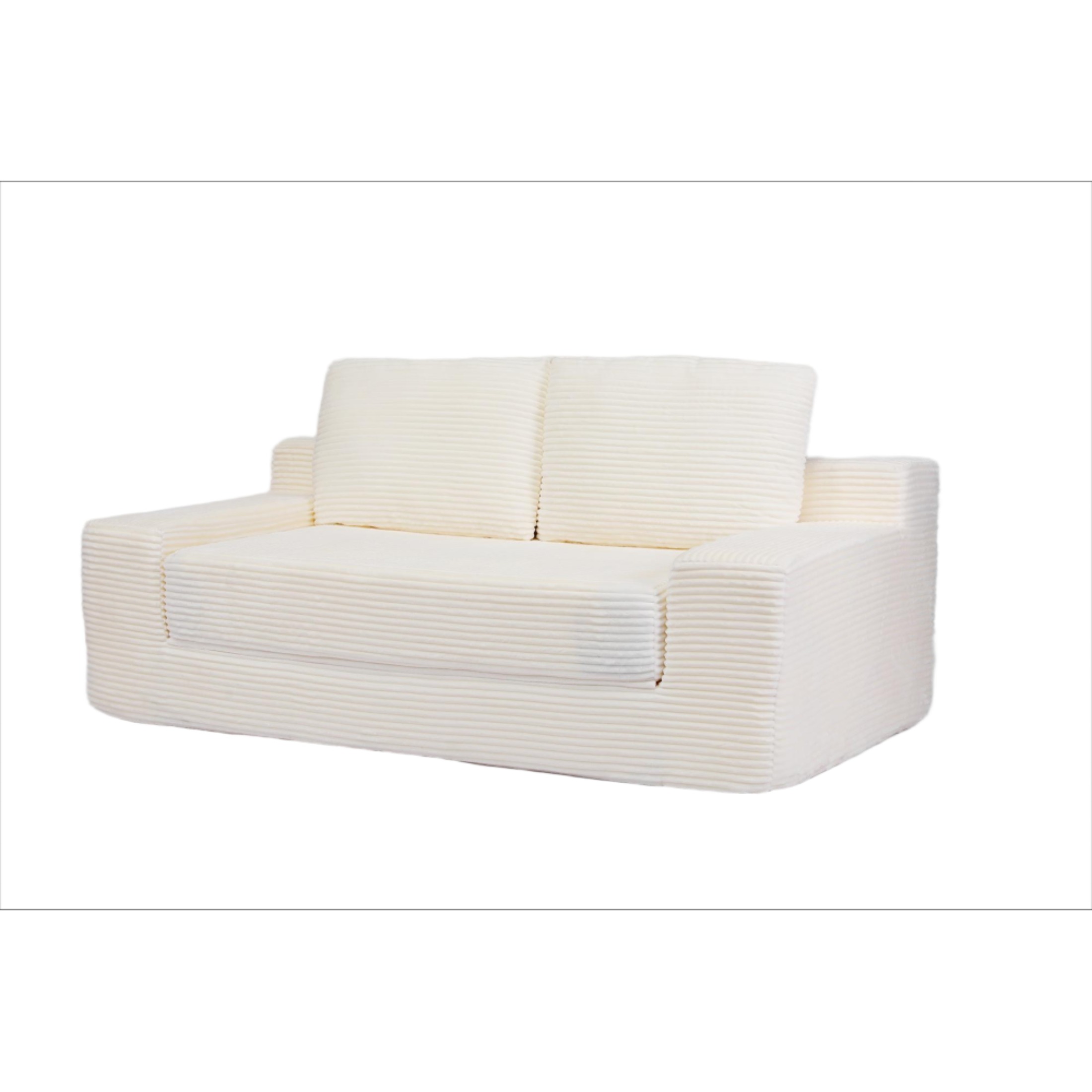 SOULART 71.65" Loveseat Sofa, White Corduroy Deep Seat Couch, Reversible Cushion with Pillows, No Assembly Required