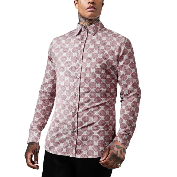 Ma Croix Men's Premium Button Down Shirt Printed Tailored Slim Fit