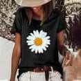 thumbnail image 1 of Femmes Tops Femmes Été Tops 2023 Mode Femme Causal Marguerite Col Rond Impression Blouse Manches Courtes T-Shirt Été Tops Noir XL, 1 of 6