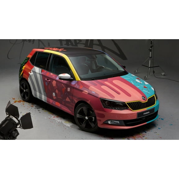 2015 Skoda Fabia Street Art - 12x18 Inch Laminated Poster - Stunning Detail and Bold Colors