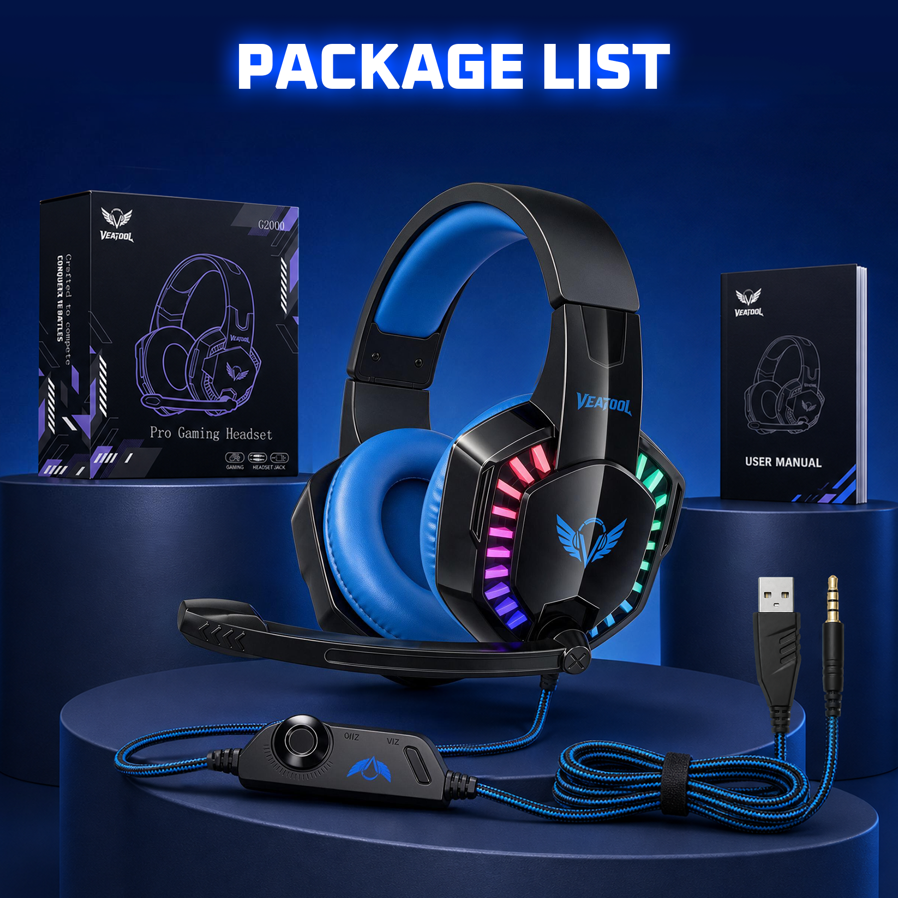 VEAT00L Wired Gaming Headset, 50mm Driver, 3D Stereo Sound photo 3
