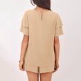 thumbnail image 4 of Two Piece Sets for Women 2026 Spring Summer Ruffle Sleeve Lounge Matching Shorts Set Casual Beach Vacation Clothes Beige S, 4 of 7