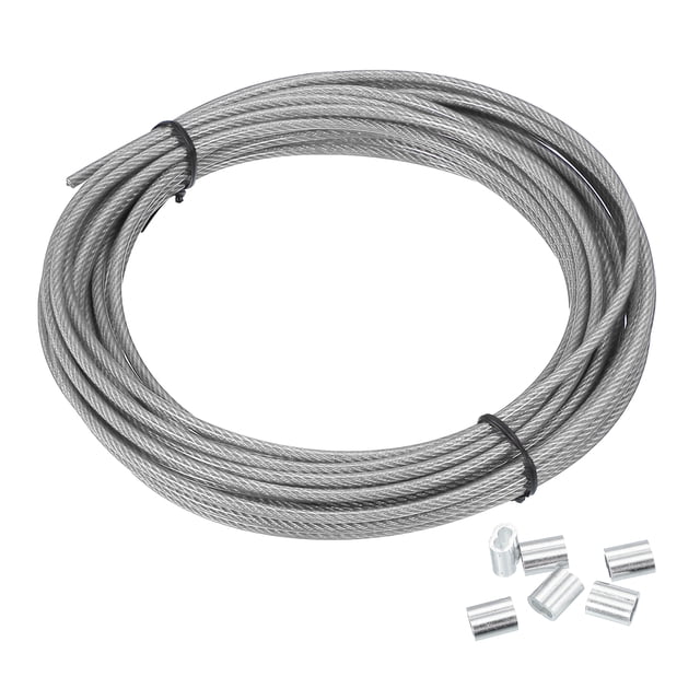 Uxcell 1/8" Wire Rope Vinyl Coated 33ft Steel Wire Cable with Crimping Sleeve Clear