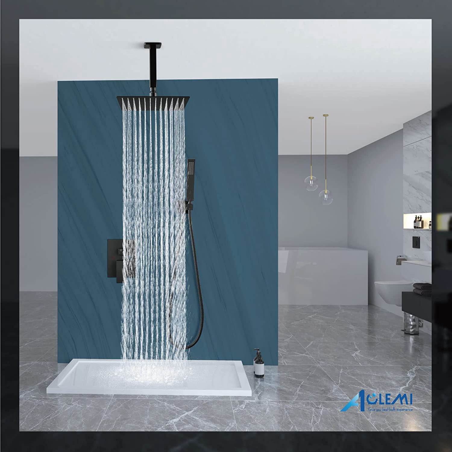 Zovajonia Matte Black Shower System 8 Inches Shower Faucet Set,  Rain Shower Head with Handheld Spray Bathroom Ceiling Mount Shower Fixtures