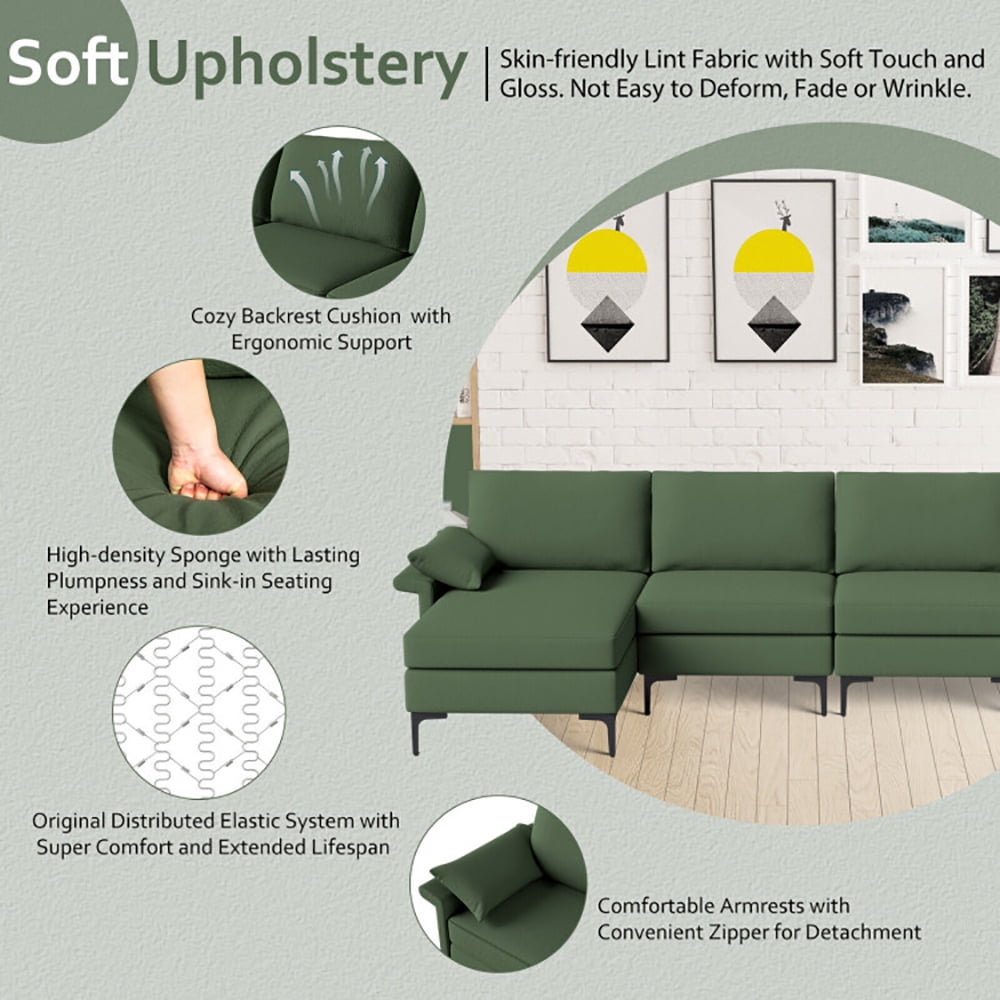 Finihen L-shaped Sectional Sofa Couch, Convertible Sectional Sofa, Extra Large L-shaped Sectional Sofa with Reversible Chaise and 2 USB Ports for 4-5 People, for Living Room, Army Green Finihen L-shaped Sectional Sofa Couch, Convertible Sectional Sofa, Extra Large L-shaped Sectional Sofa with Reversible Chaise and 2 USB Ports for 4-5 People, for Living Room, Army Green