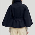 thumbnail image 4 of Ponchos con Mangas de Murciélago para Mujer, Abrigo de Lana con Cuello Alto y Cinturón, Chaqueta Corta de Invierno Marina L, 4 of 7