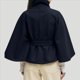 thumbnail image 4 of Ponchos con Mangas de Murciélago para Mujer, Abrigo de Lana con Cuello Alto y Cinturón, Chaqueta Corta de Invierno Marina S, 4 of 7