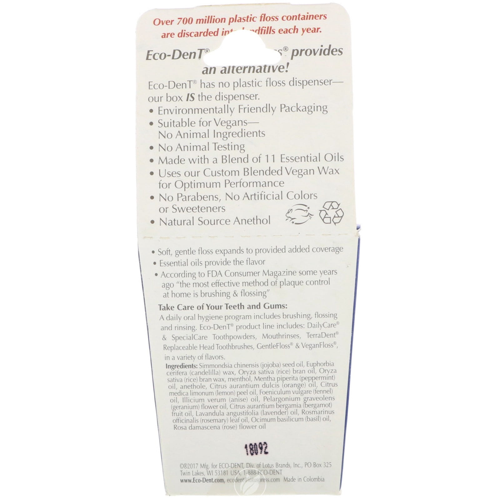 Eco-Dent Gentlefloss Premium Dental Floss Mint - 100 Yards - Case Of 6