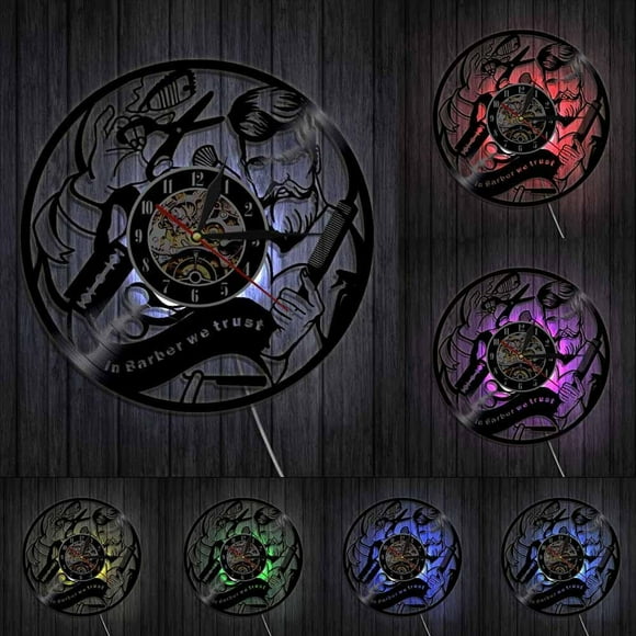 Horloge Murale de Salon de Coiffure, Horloge Murale en Vinyle, Horloge Décorative Moderne, Cadeau Hipster
