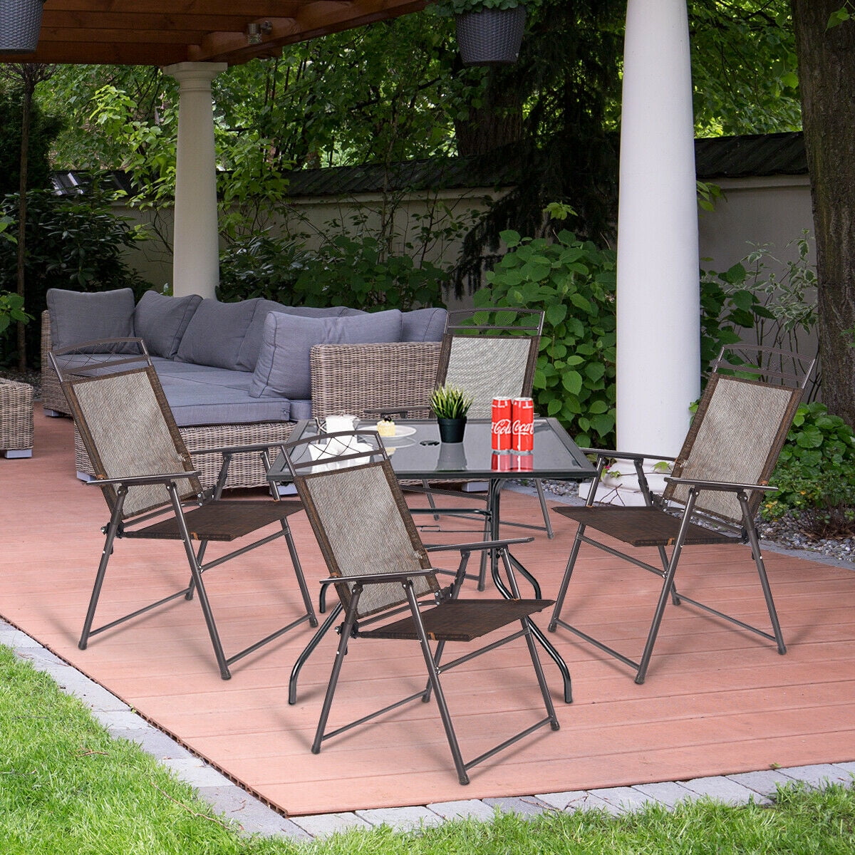 Set of 4 Patio Folding Sling Chairs Steel Textilene Camping Deck Garden Pool New 