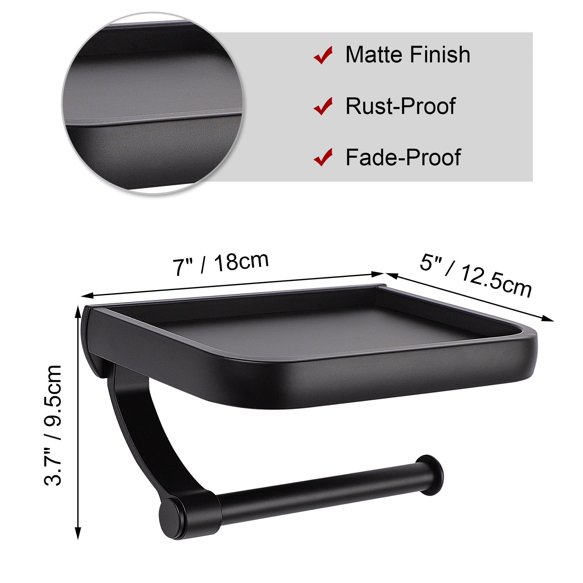 Uxcell Toilet Paper Tissue Holder with Phone Shelf Aluminum Alloy Matte Black