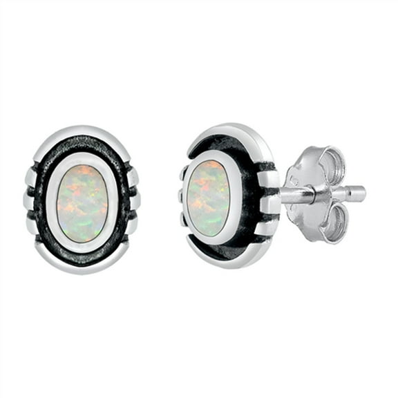 Sterling Silver Bali Style Oval Boho Earrings White Simulated Opal 925 Jewelry Female Unisex