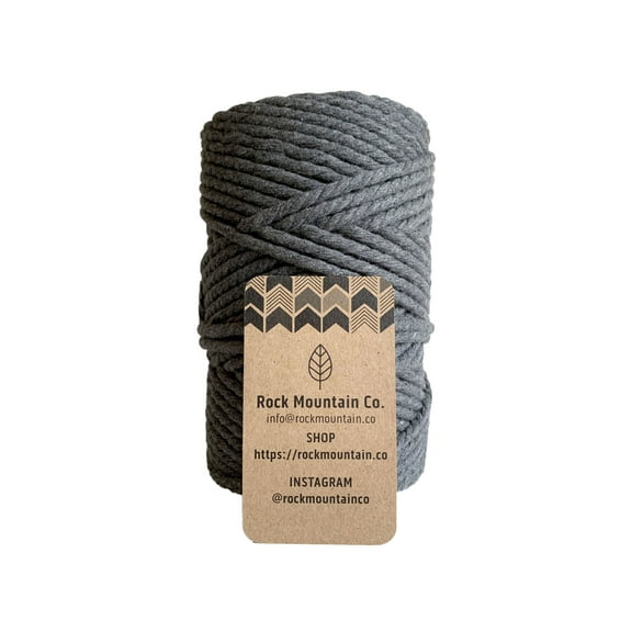 5mm 3 Strand Recycled Cotton Macrame Rope - Dark Gray