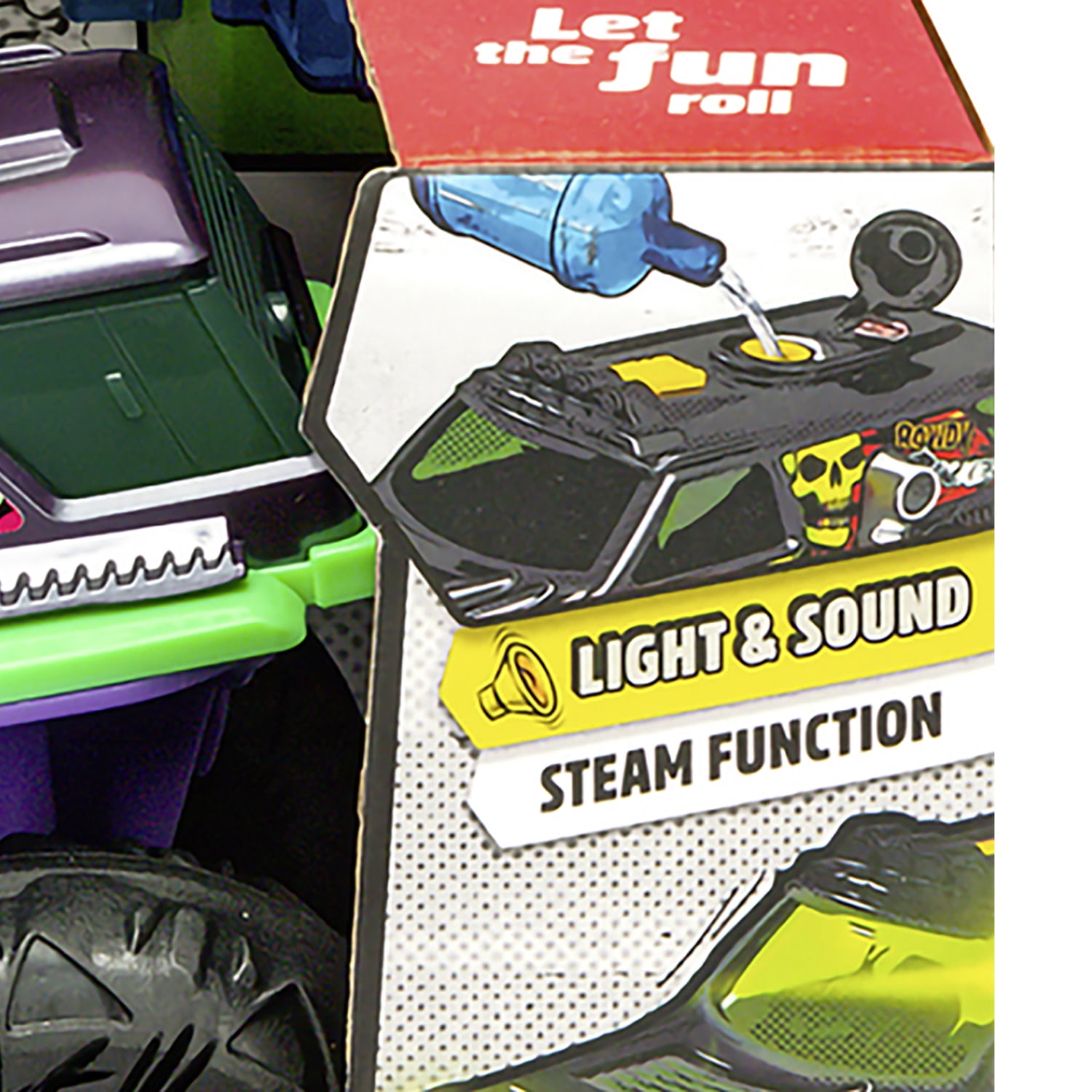 Dickie Toys: Rowdy Rocker Monster Truck – Green & Purple - 9.8" Light & Sound Freewheel Toy Vehicle, Smoking Effect, Suspension, Rubber Tires, Kids 3+