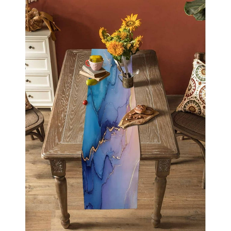 Table Runner Dresser Scarf 13 x 36 Inch Blue Pink Marble Abstract Marble  Table Runners Non-Slip Heat Kitchen Dining Table Decor for Indoor Outdoor  ...