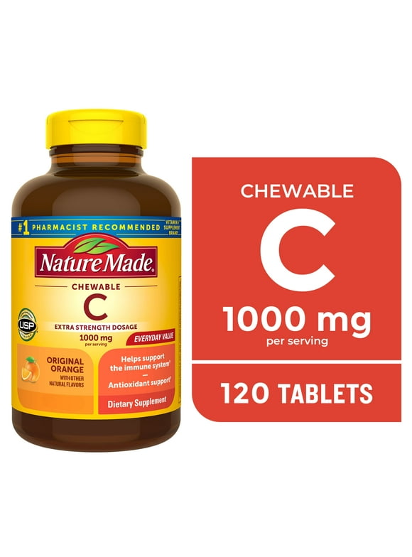 Nature Made Extra Strength Dosage Chewable Vitamin C 1000 mg Per Serving Tablets, 120 Count