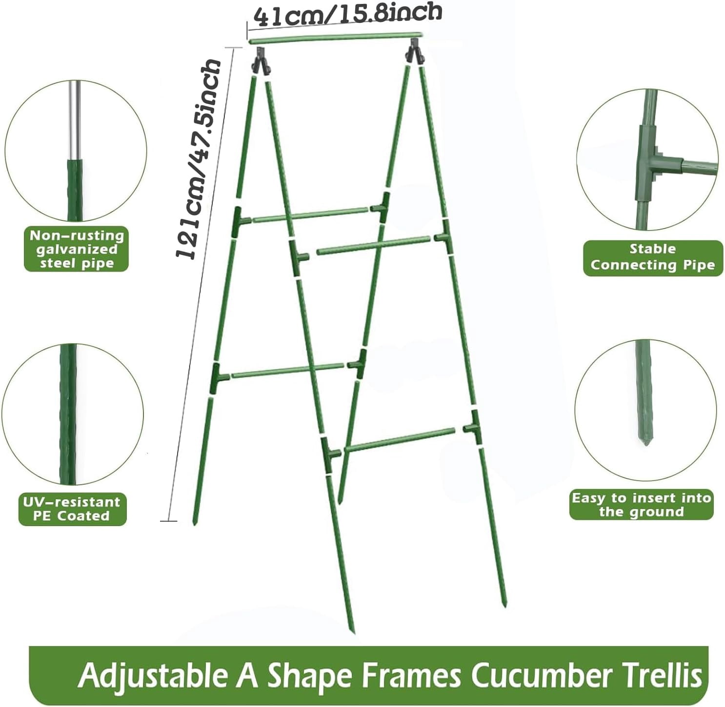 Small Size Garden Cucumber Trellis for Climbing Plants Outdoor, 47x16 inch A Frame Cucumber Trellis for Garden Raised Bed, Plant Support for Vegetable Vine Pea Bean, with Netting