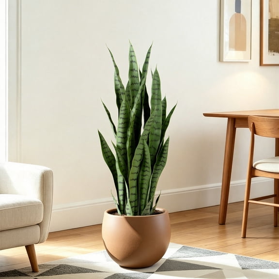 3ft Artificial Snake Plant, Faux Snake Plant & Fake Snake Plant– Sansevieria Faux Greenery with Black Planter for Low Maintenance Indoor Home Office Decor