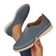 thumbnail image 4 of Miluxas Women's Leather Handmade Flat Loafers Casual Light Slip On Soft Moccasin Boats Driving Walking Shoes Blue 9.5(43), 4 of 9