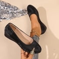 thumbnail image 2 of Black Ladies Casual Spring Summer Wedge Heel Shoes Round Toe Low Heel Shallow Mouth Flock, 2 of 7