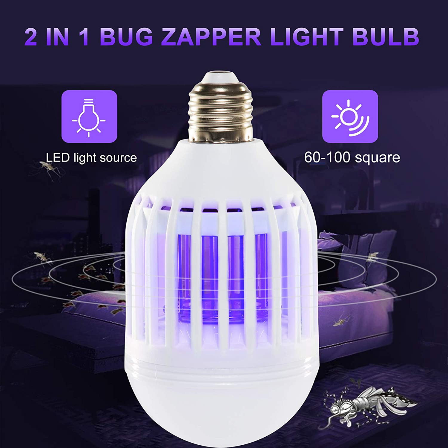 Seenlast 2 in 1 Mosquito Killer Lamp Insect Zappers LED Electric Fly Killer Lamp fits E26 Light Socket for Indoor and Outdoor Bug Zapper Light Bulb 