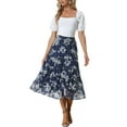 thumbnail image 3 of INSPIRE CHIC Women's Floral Skirt Elastic High Waist Ankle Length Chiffon A-Line Skirt XS Antique Blue, 3 of 7