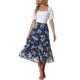 thumbnail image 2 of Falda Floral Chic para Mujeres con Cintura Alta Elástica y Longitud hasta el Tobillo, Silueta en A, 2XL Azul Antiguo, 2 of 6