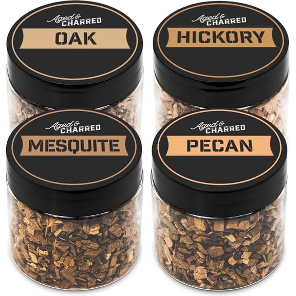Wood Chips for Cocktail Smoker - Bold 4-Pack: Pecan - Hickory - Oak - Mesquite - Cocktail Smoker Chips - Whiskey Wood Chips by Aged & Charred