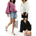 thumbnail image 3 of Michellecmm  Women Long Sleeve Tops Casual Solid Color V-Neck Tie Front Basic Shirt, 3 of 7