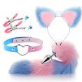 thumbnail image 1 of metal sexy traje cola de zorro conjunto de cuatro piezas plata pequeña rosa azul 4/1 cola + oreja rosa punta azul + clip rosa regular campana azul + cuero clásico rosa azul XianweiShao 1327537318286, 1 of 1