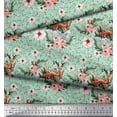 thumbnail image 3 of Soimoi Green Poly Georgette Fabric Deer & Magnolia Floral Print Fabric by the Yard 52 Inch Wide, 3 of 3