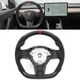 thumbnail image 2 of Ikon Motorsports Steering Wheel Compatible with 17-23 Tesla Model 3 Y Carbon Fiber & Alcantara With Red Stitching & Stripe, 2 of 7