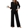 thumbnail image 6 of Women 2 Piece Lounge Sets Casual Ribbed Knit Long Sleeve Shirts Top Pants Loungewear Fall Outfits with Pockets, 6 of 6